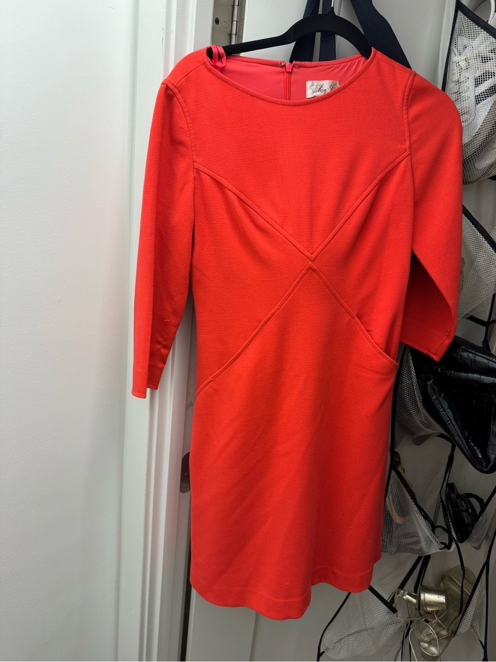 Eliza J size 2 Orange-Red Long Sleeve Ponte Sheath Dress